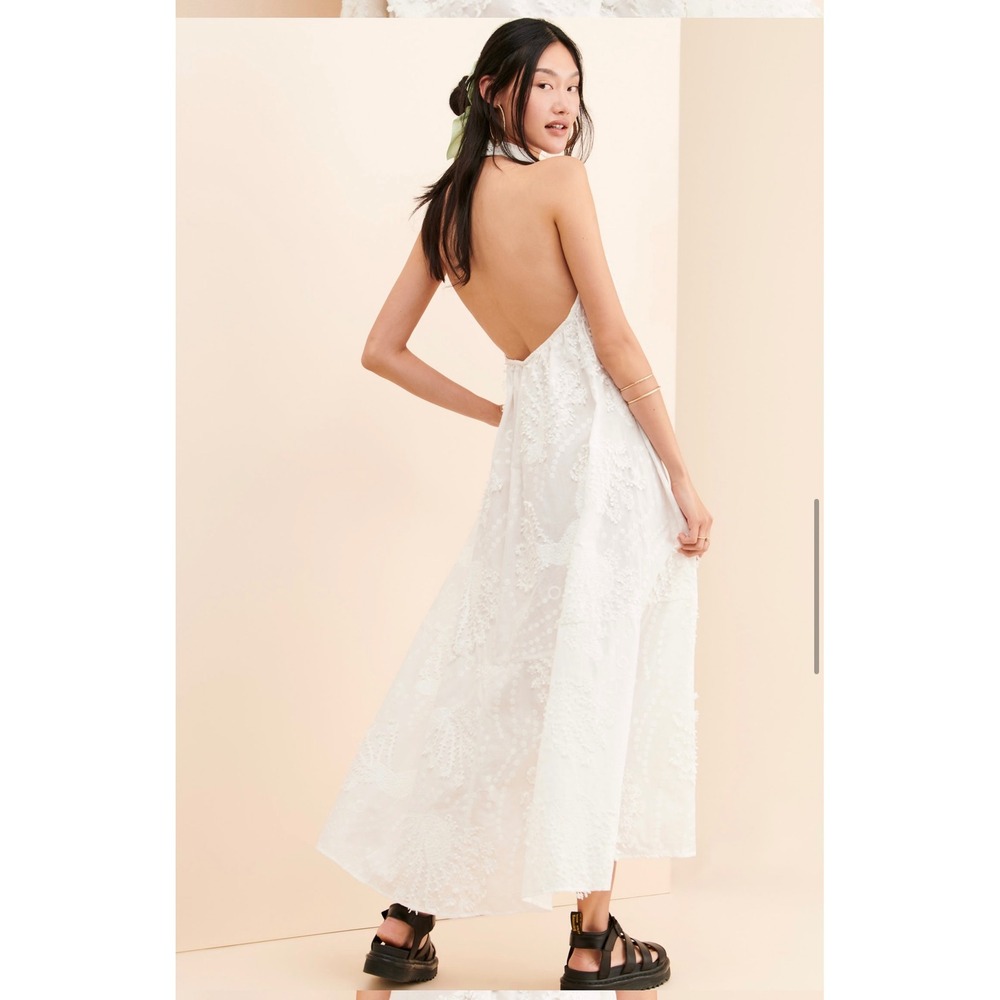De La Fe Embroidered White Halter Maxi Dress SummerSize 4 100% cotton - Picture 3 of 8